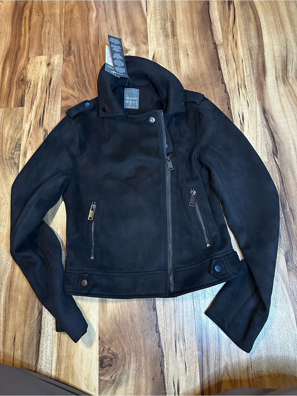 Primark Faux Suede Moto Jacket Black Cropped Biker Zip NWT Women’s US 0 UK 4 - Picture 8 of 8